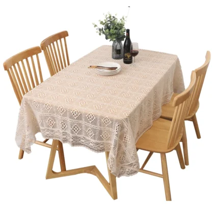 Lace Crochet Tablecloth Rectangle Beige